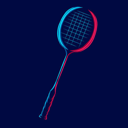 Badminton racket line pop art potrait logo colorful design with dark background. Abstract vector illustration.のイラスト素材