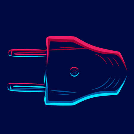 Electrical power plug line pop art potrait logo colorful design with dark background. Abstract...