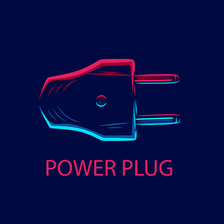 Electrical power plug line pop art potrait logo colorful design with dark background. Abstract vector illustration.のイラスト素材