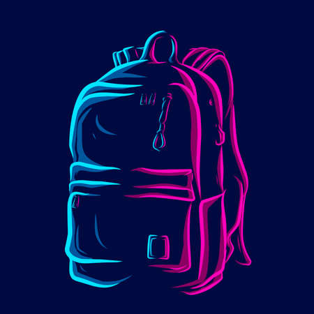 backpack travel and school bag  line pop art potrait colorful design with dark background. Abstract vector illustration.のイラスト素材
