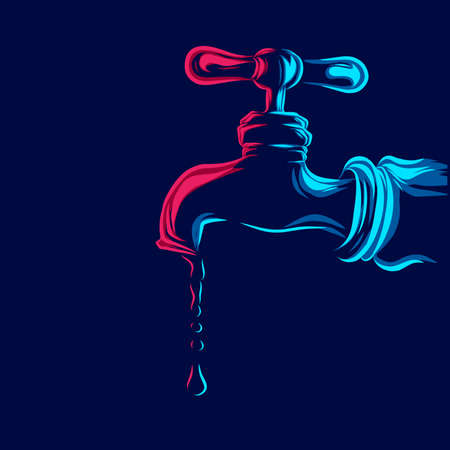 Water drop from valve line pop art portrait   colorful design with dark background. Abstract vector illustration.のイラスト素材