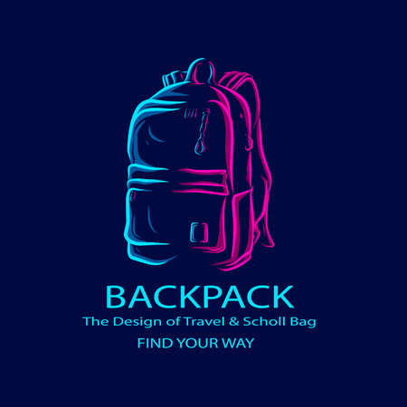 backpack travel and school bag   line pop art portrait colorful design with dark background. Abstract vector illustration.のイラスト素材