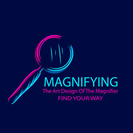 Magnifier line pop art portrait colorful   design with dark background. Abstract vector illustration.のイラスト素材