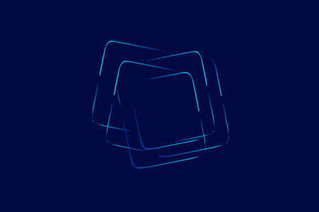 Neon glow technology line art colorful design with dark background. Abstract vector illustration. Blue and pink purple style.のイラスト素材