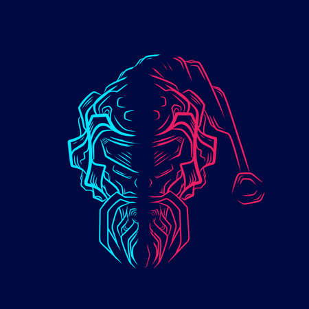 Santa claus robot logo line pop art potrait colorful design with dark background. Abstract vector illustration.のイラスト素材