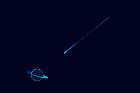 Planet comet universe line pop art potrait logo colorful design with dark background. Abstract...