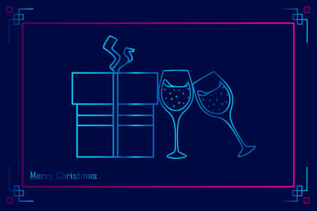 Happy New Year neon line art. Colorful design with dark background. Abstract vector illustration. Isolated black background for t-shirt, poster, clothing, merch, apparel, badge designのイラスト素材