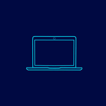 Laptop electronic portable computer notebook line pop art potrait logo colorful design with dark background. Abstract vector illustration.のイラスト素材