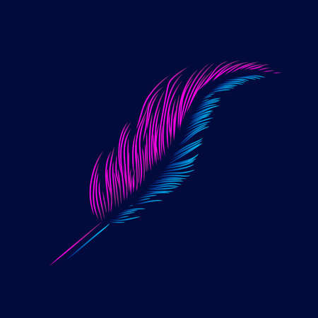 Feather Line. Pop Art logo. Colorful design with dark background. Abstract vector illustration. Isolated black background for t-shirt, poster, clothing, merch, apparel, badge designのイラスト素材