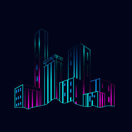 Black night town Line. Pop Art logo. Colorful design with dark background. Abstract vector illustration. Isolated black background for t-shirt, poster, clothing, merch, apparel, badge designのイラスト素材