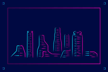 Black night town Line. Pop Art logo. Colorful design with dark background. Abstract vector illustration. Isolated black background for t-shirt, poster, clothing, merch, apparel, badge designのイラスト素材
