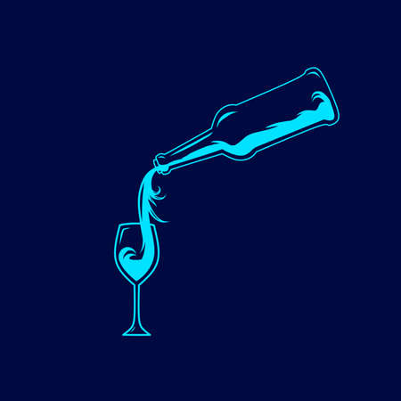 Wine bottle Line. Pop Art logo. Colorful design with dark background. Abstract vector illustration. Isolated black background for t-shirt, poster, clothing, merch, apparel, badge designのイラスト素材