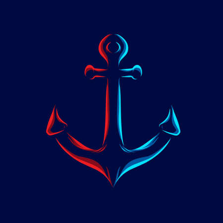 Anchor for navy ship line pop art potrait logo colorful design with dark background. Abstract vector illustration. Isolated black background for t-shirt, poster, clothing.のイラスト素材