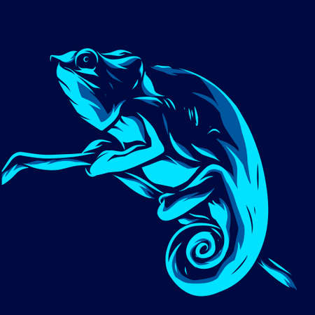 Lizard chameleon line pop art potrait logo colorful design with dark background. Abstract vector illustration. Isolated black background for t-shirt, poster, clothing.のイラスト素材