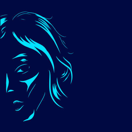 Woman vector silhouette line pop art potrait logo colorful design with dark background. Abstract vector illustration. Isolated black background for t-shirt, poster, clothing.のイラスト素材