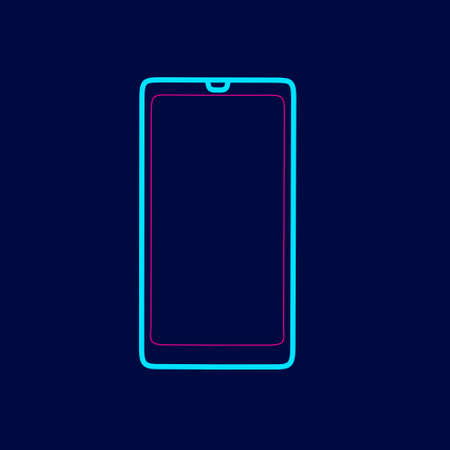 Smartphone cell technology line pop art potrait logo colorful design with dark background. Abstract vector illustration. Isolated black background for t-shirt, poster, clothing.のイラスト素材