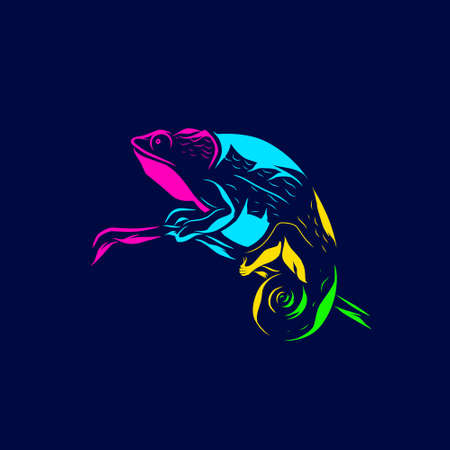 Lizard chameleon line pop art potrait logo colorful design with dark background. Abstract vector illustration. Isolated black background for t-shirt, poster, clothing.のイラスト素材