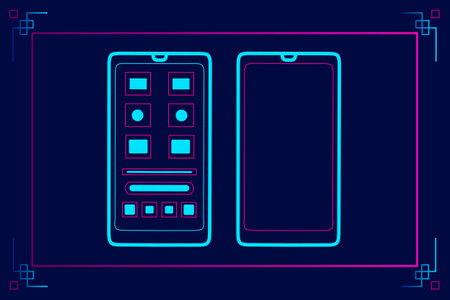 Smartphone cell technology line pop art potrait logo colorful design with dark background. Abstract...