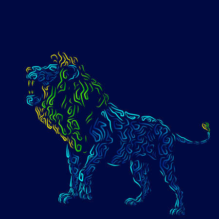 Lion head face vector silhouette line pop art potrait logo colorful design with dark background. Abstract vector illustration. Isolated black background for t-shirt, poster, clothing.のイラスト素材