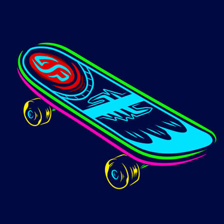 Skateboard vector silhouette line pop art potrait logo colorful design with dark background. Abstract vector illustration. Isolated black background for t-shirt, poster, clothing.のイラスト素材
