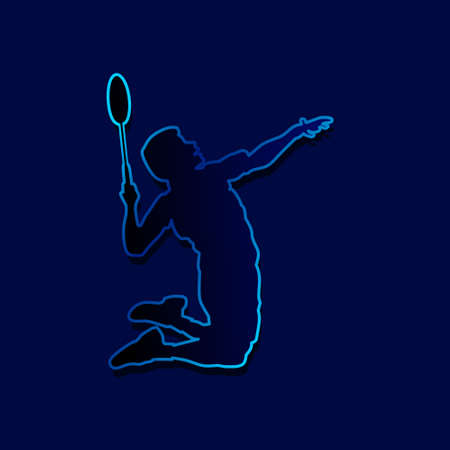 Badminton man smash shot vector silhouette line pop art potrait logo colorful design with dark background. Abstract vector illustration. Isolated black background for t-shirt, poster, clothing.のイラスト素材