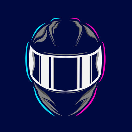 Helmet Fullface Line. Pop Art logo. Colorful design with dark background. Abstract vector illustration. Isolated black background for t-shirt, poster, clothing, merch, apparel, badge designのイラスト素材