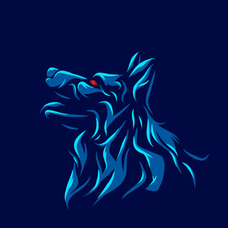 Dog wolf Line. Pop Art logo. Colorful design with dark background. Abstract vector illustration. Isolated black background for t-shirt, poster, clothing, merch, apparel, badge designのイラスト素材