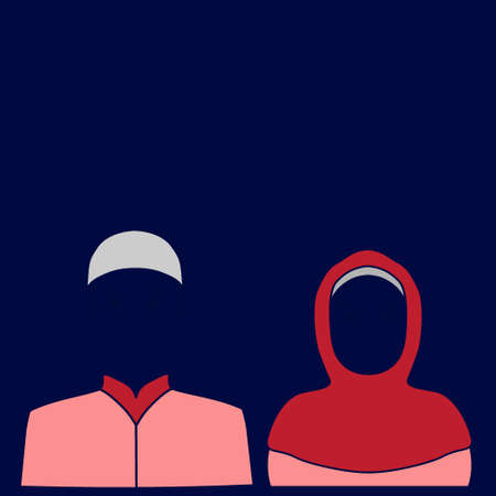 Happy eid mubarak cartoon. Vector illustration of a Muslim  couple blessing Eid mubarak.のイラスト素材