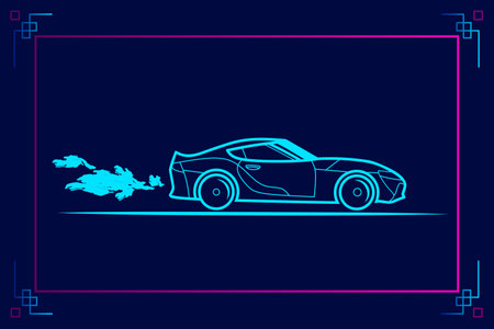 Sport car line pop art potrait logo colorful design with dark background. Abstract vector illustration. Isolated black background for t-shirt, poster, clothing, merch, apparel, badge designのイラスト素材