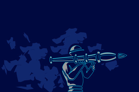 Soldier army in war line pop art potrait colorful design with dark background. Abstract vector illustration. Isolated black background for t-shirt, poster, clothing, merch, apparel, badge designのイラスト素材