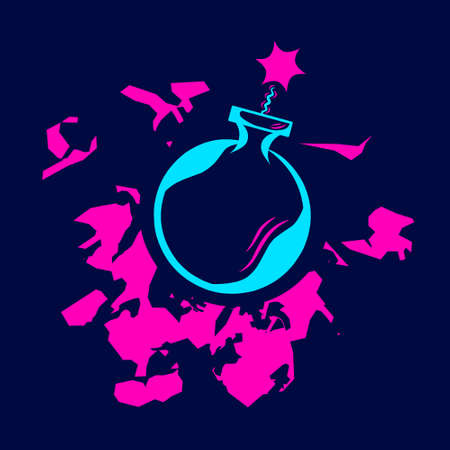 Bomb explosion boom line pop art portrait colorful design with a dark background. Abstract vector illustration. Isolated black background for t-shirt, poster, clothing, merch, apparelのイラスト素材
