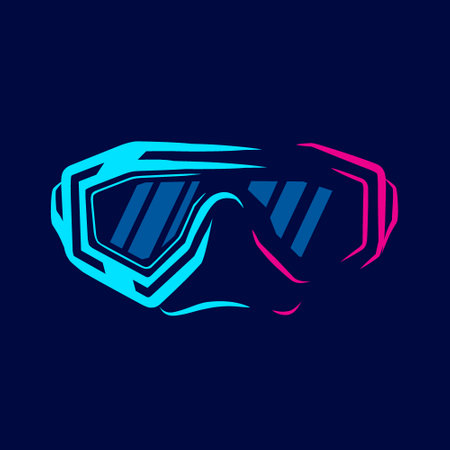Goggle for sport protection adventure line pop art potrait  colorful design with dark background. Abstract vector illustration.Isolated black background for t-shirt, poster, clothing, merchのイラスト素材