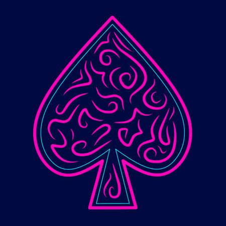 Ace spade Line. Pop Art logo. Colorful design with dark background. Abstract vector illustration. Isolated black background for t-shirt, poster, clothing, merch, apparel, badge designのイラスト素材