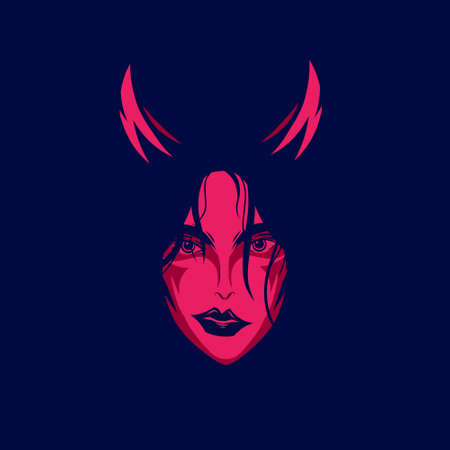 Sexy devil demon woman face logo. Colorful design with dark background. Abstract vector...