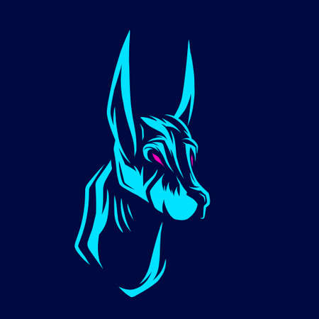 Anubis Egypt god line potrait logo colorful design with dark background. Isolated navy background for t-shirt, poster, clothing, merch, apparel, badge designのイラスト素材