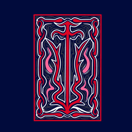 Asian Indonesian ethnic line art logo. Colorful tribal design with dark background. Abstract vector...