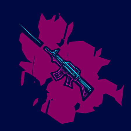 War machine. Vintage riffle gun weapon Line. Pop Art logo. Colorful design with dark background. Abstract vector illustration. Isolated black background for t-shirt, poster, clothing.のイラスト素材