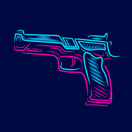 Gun revolver. Vintage pistol handgun Line. Pop Art logo. Colorful design with dark background. Abstract vector illustration. Isolated black background for t-shirt, poster, clothing.のイラスト素材