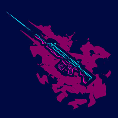War machine. Vintage riffle gun weapon Line. Pop Art logo. Colorful design with dark background. Abstract vector illustration. Isolated black background for t-shirt, poster, clothing.のイラスト素材