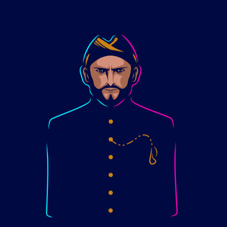 Java costume people man batik art logo. Colorful Indonesian traditional asian ethnic wedding dress design. Isolated vector dark background illustration.のイラスト素材