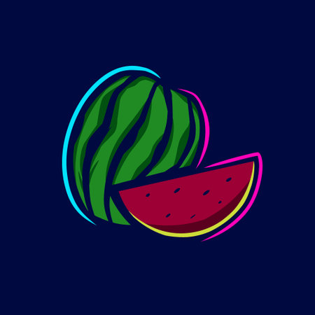 Watermelon art logo. Colorful fresh fruit design. Isolated vector dark background illustration.のイラスト素材