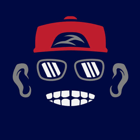 Funny funky monkey Line. Pop Art logo. Colorful design with dark background. Abstract vector illustration. Isolated black background for t-shirt, poster, clothing, merch, apparel, badge designのイラスト素材