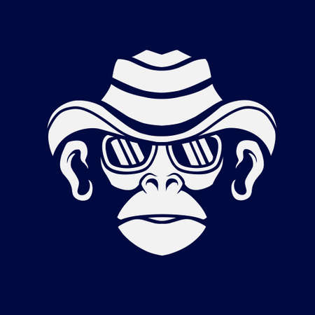 Cowboy funky monkey Line. Pop Art logo. Colorful design with dark background. Abstract vector illustration. Isolated black background for t-shirt, poster, clothing, merch, apparel, badge designのイラスト素材