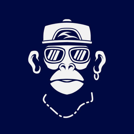 Funny funky monkey Line. Pop Art logo. Colorful design with dark background. Abstract vector illustration. Isolated black background for t-shirt, poster, clothing, merch, apparel, badge designのイラスト素材