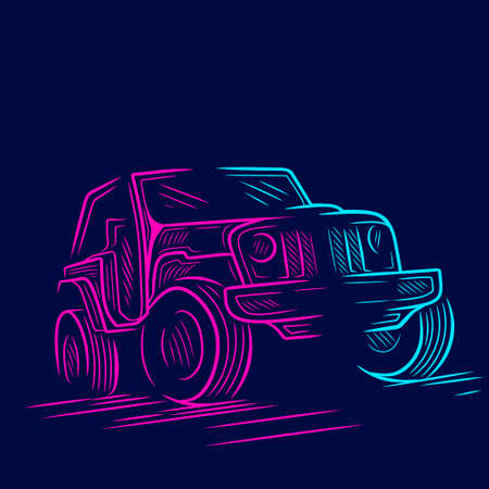 Of road adventure vehicle line pop art potrait logo colorful design with dark background. Abstract vector illustration. Isolated black background for t-shirt, poster, clothing.のイラスト素材