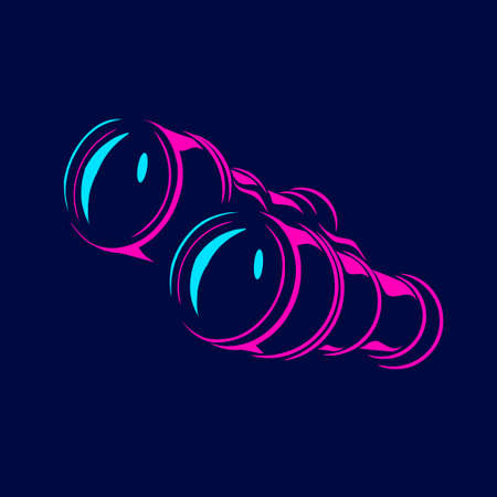 Binocular military vector optic line neon art potrait logo colorful design with dark background. Abstract graphic illustration. Isolated black background for t-shirt, poster, clothing, merchのイラスト素材