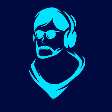 Music man gamer line pop art potrait logo colorful design with dark background. Abstract vector...