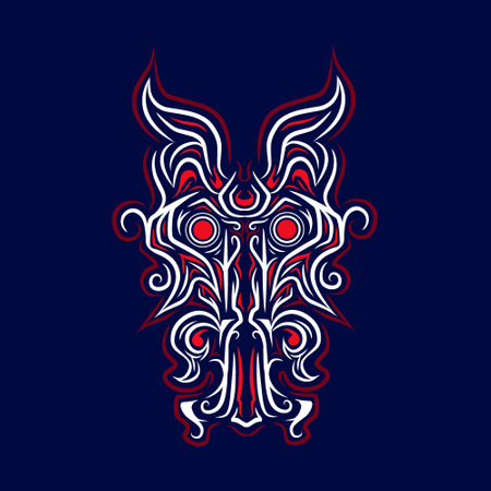 Asian Indonesian ethnic line art logo. Colorful tribal design with dark background. Abstract vector illustration. Isolated with navy background for t-shirt, poster, clothing, merch, apparel.のイラスト素材