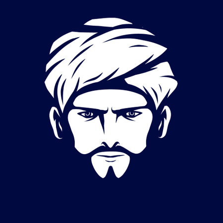 Sultan arabian king logo vector line neon art potrait colorful design with dark background. Abstract graphic illustration. Isolated black background for t-shirtのイラスト素材