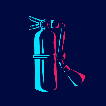 Extinguisher fire safety neon art potrait logo colorful design with dark background. Abstract vector illustration. Isolated black background for t-shirt, poster, clothing.のイラスト素材
